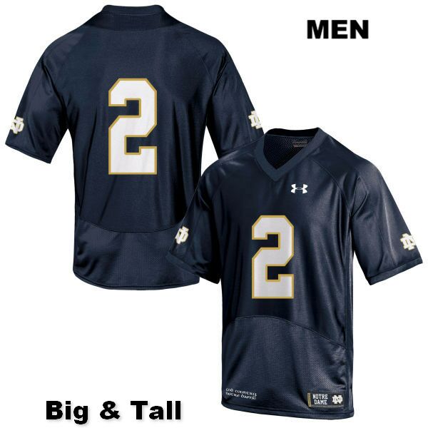 Men's NCAA Notre Dame Fighting Irish #2 Jordan Genmark Heath Stitched College Under Armour Authentic Navy Big & Tall No Name Football Jersey BW10C16PR